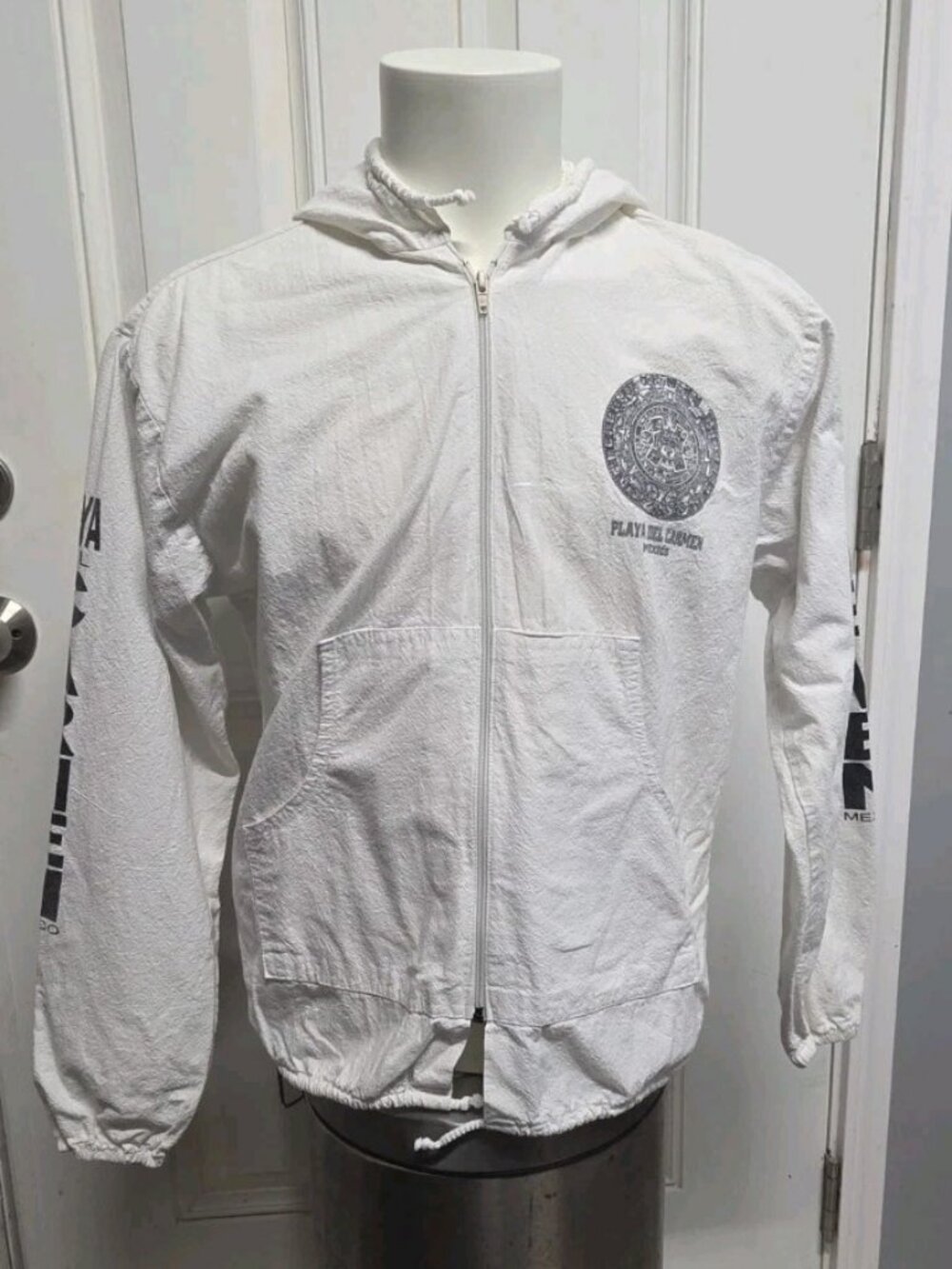 Playa Del Carmen Zip Up Sweater Mens White Size Medium Hoodie
